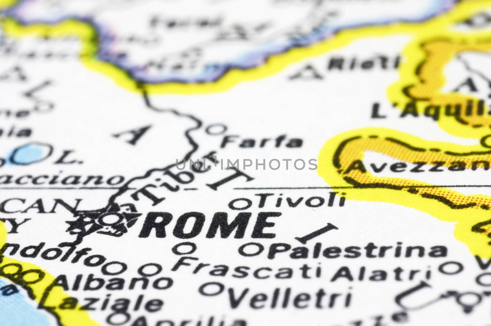 A close up of Rome on Map, city of Italy