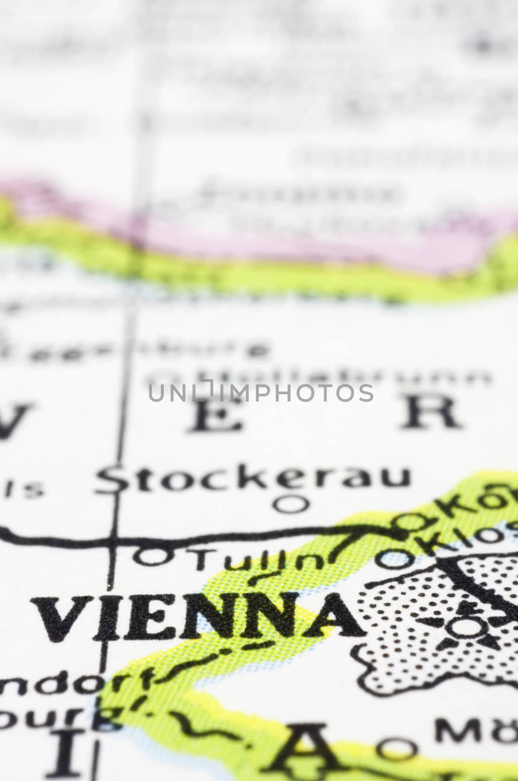 vienna, a close up shot of capital of Austria on map.