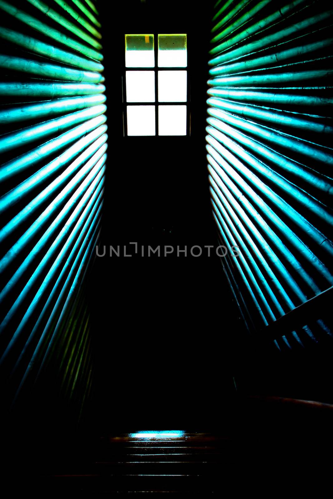 wooden stairs black window by Photoguide