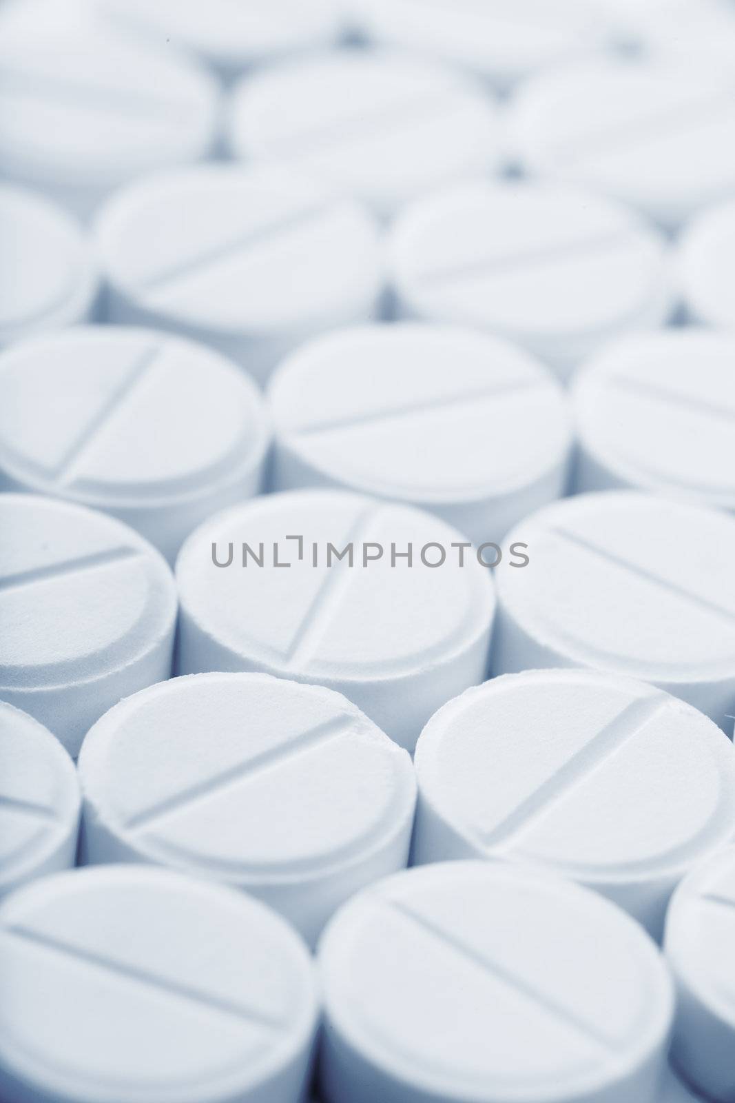 Close up view of white pills