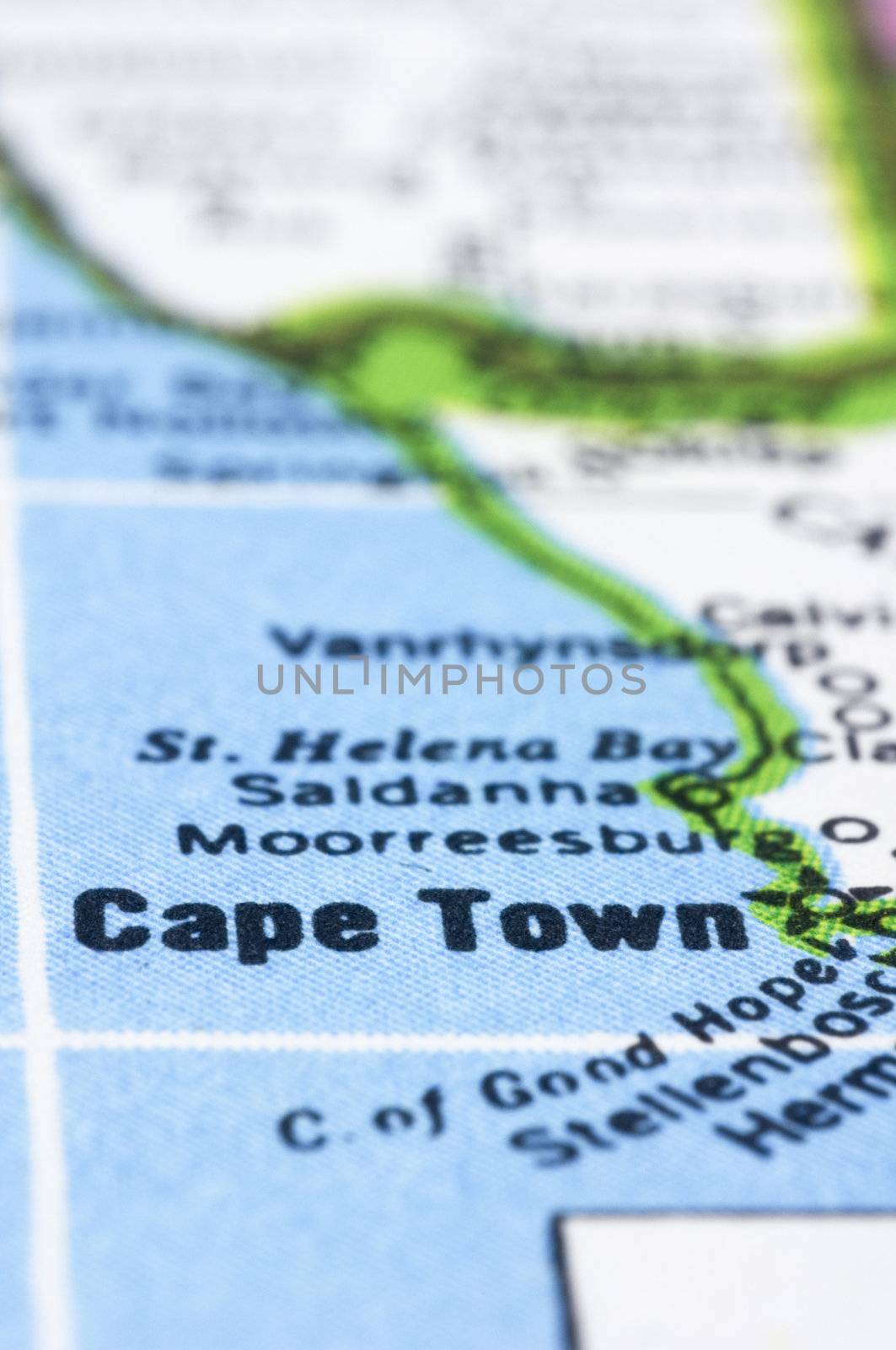 a close up shot of Cape Town on map, south africa.