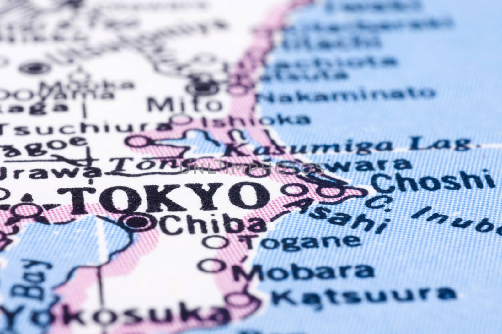 a close up shot of tokyo on map, capital of japan