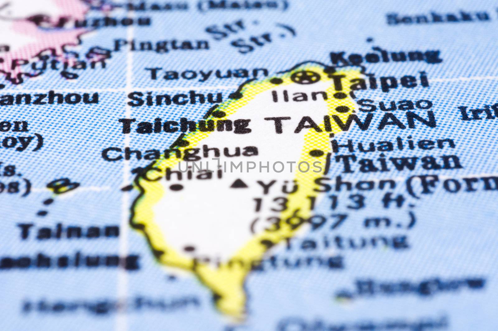 a close up shot of Taiwan on map, asia.