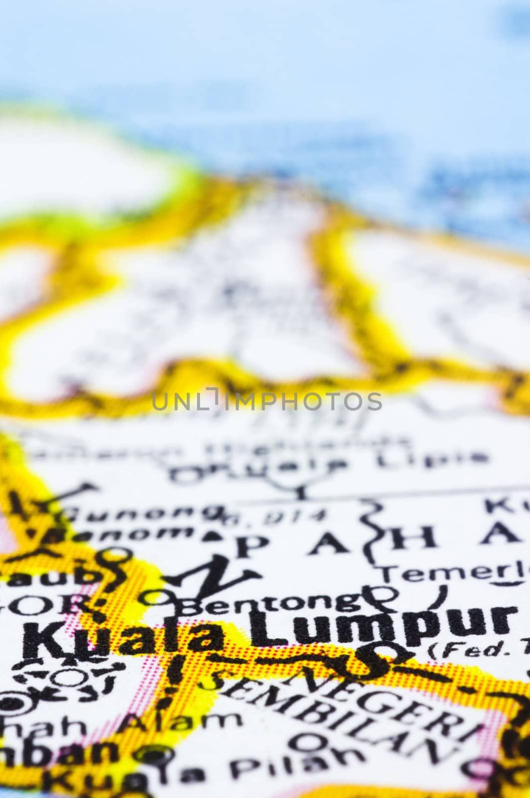 a close up shot of kuala lumpur on map, capital city of Malaysia