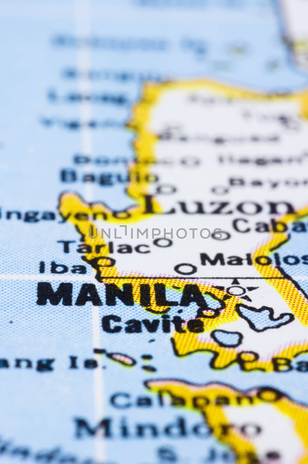 a close up shot of Manila on map, capital of philippines.