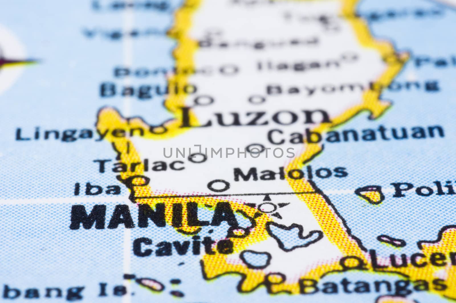 a close up shot of Manila on map, capital of philippines.