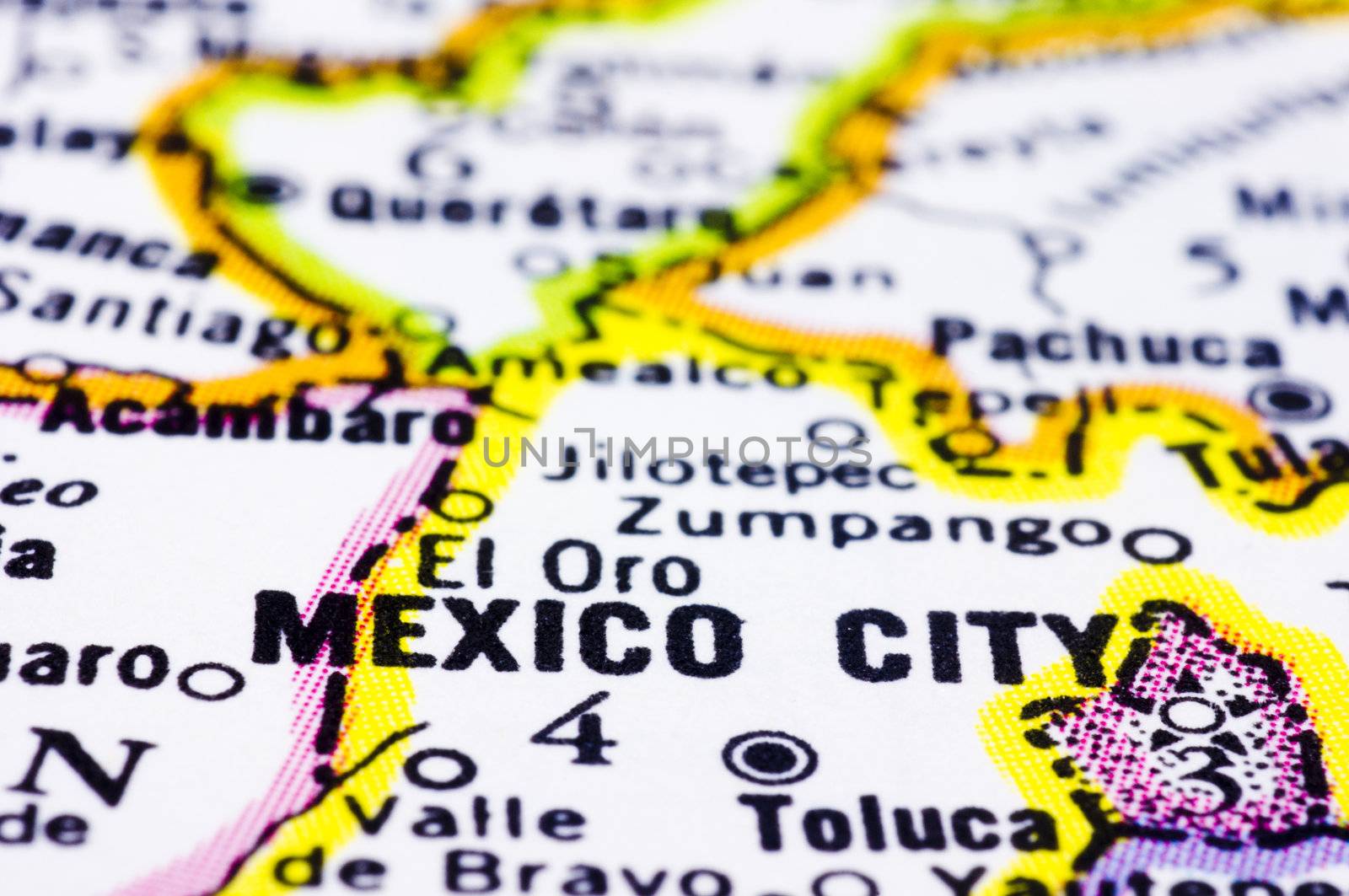 a close up of Mexico city on map, capital of Mexico.