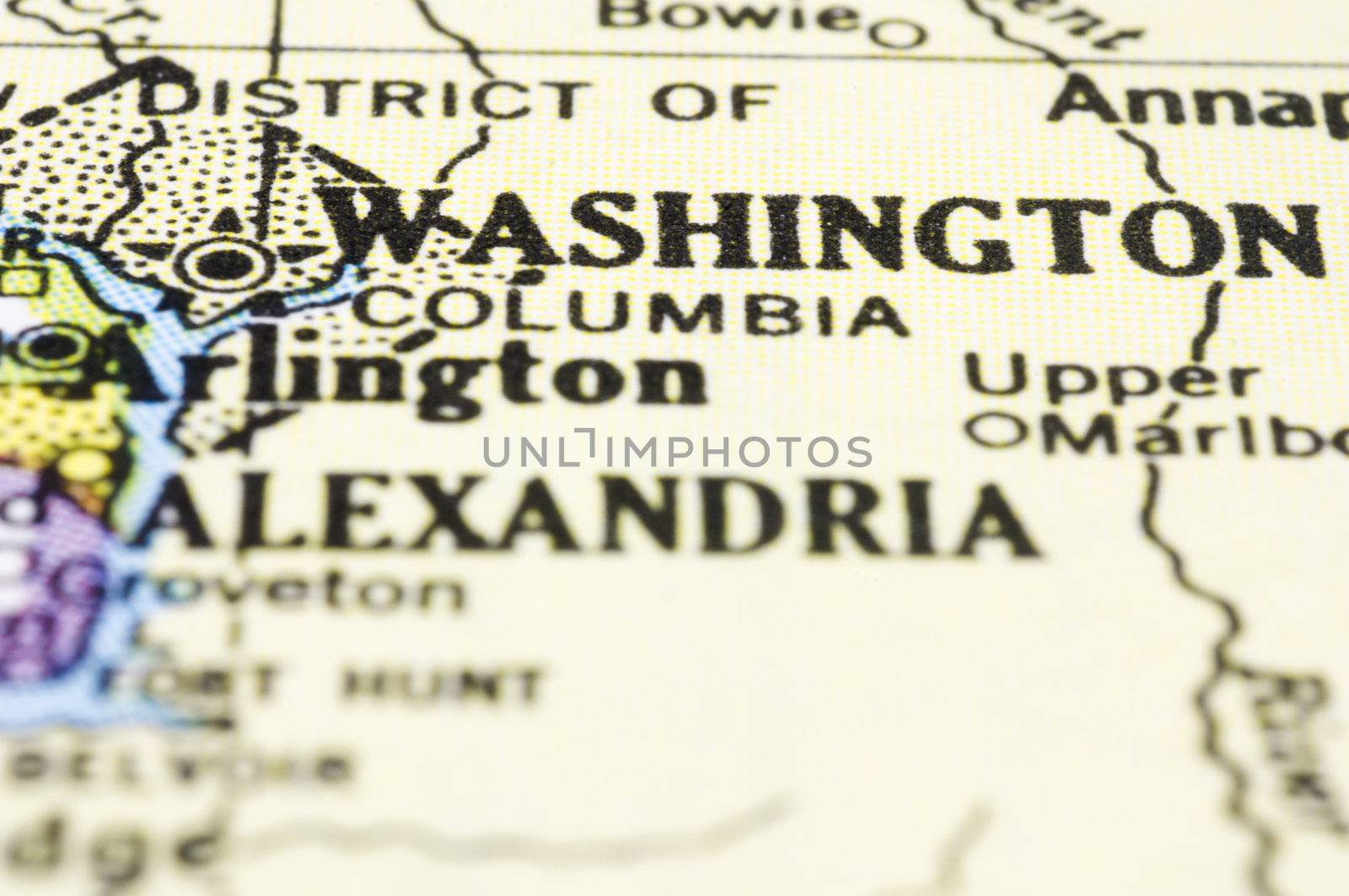 a close up of washington DC on map, united states.