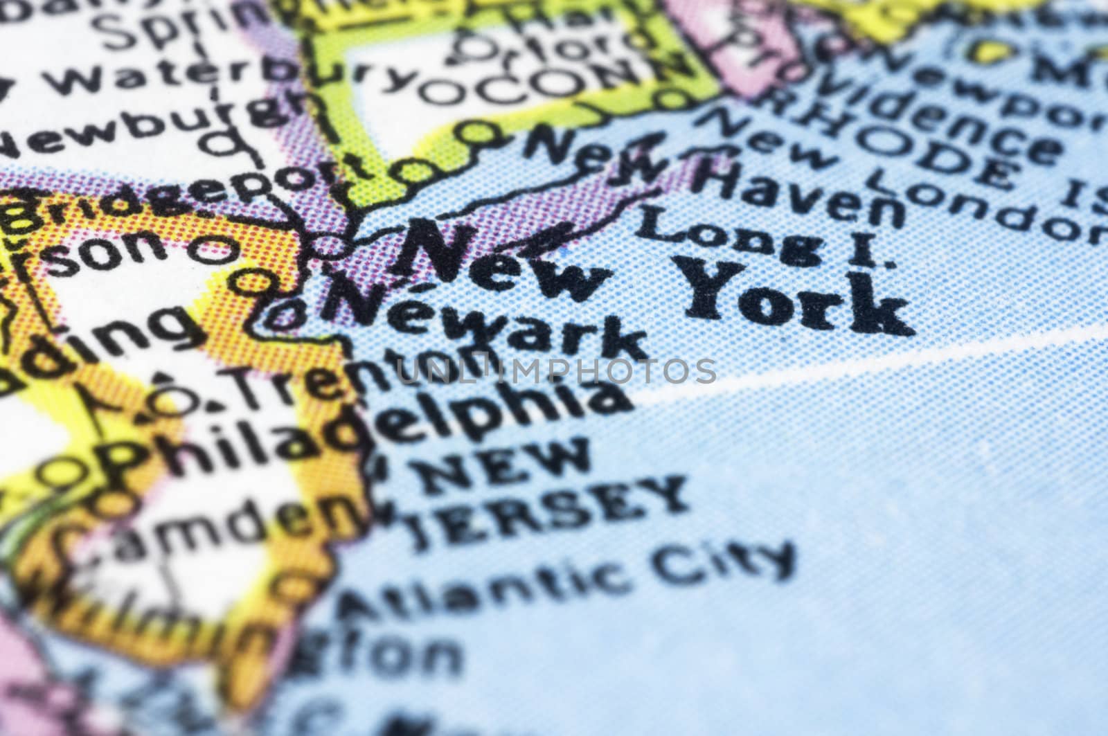new york close up on map, shallow depth of field