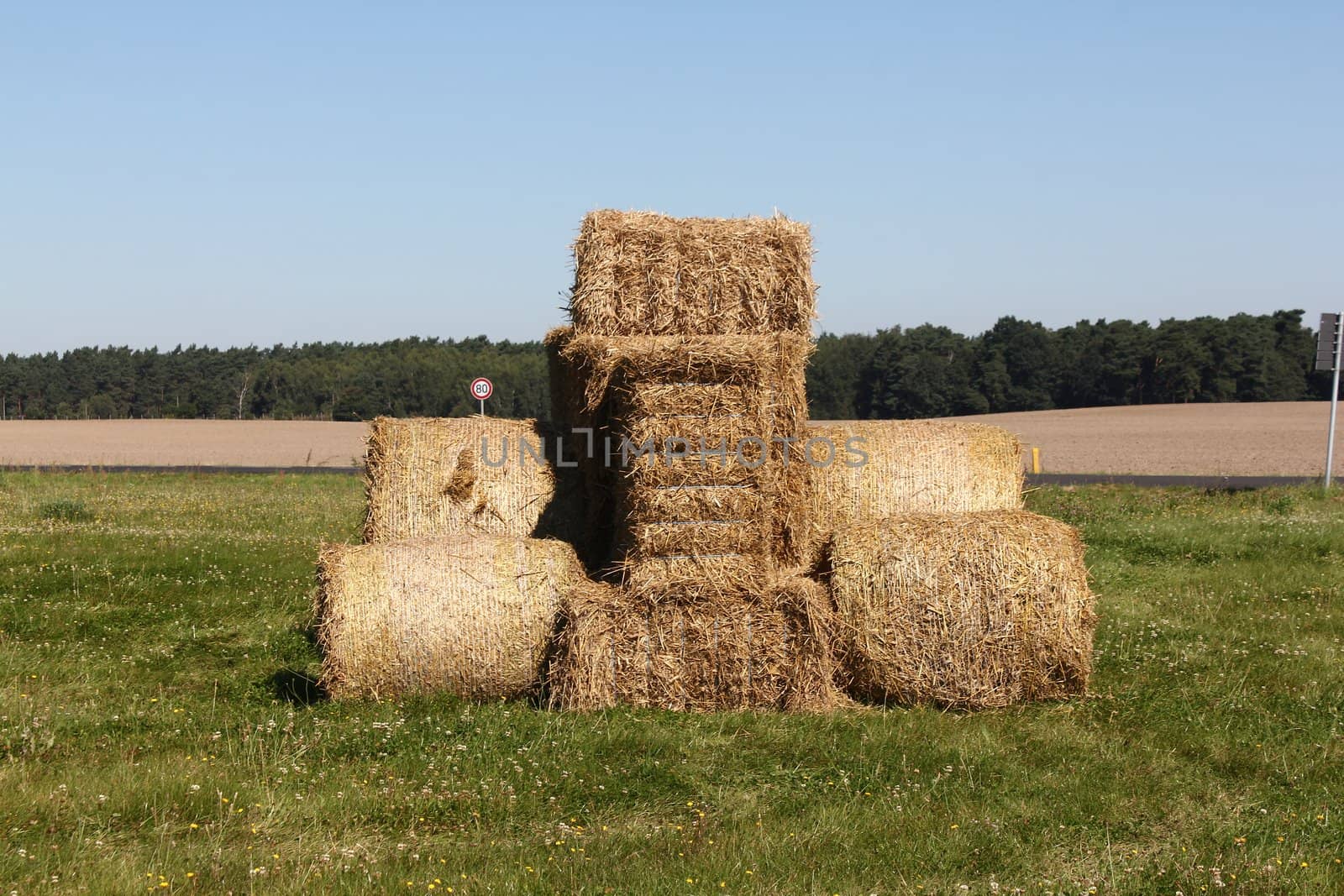 Tractor made of hay on a lawn by discovery