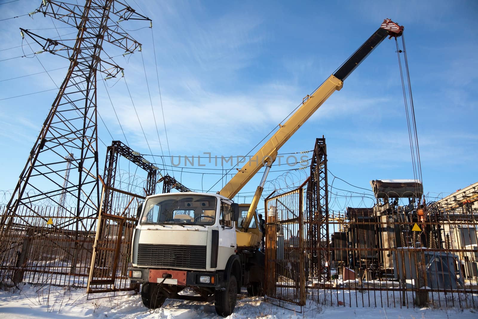 Elimination of the accident at an electrical substation. Winter