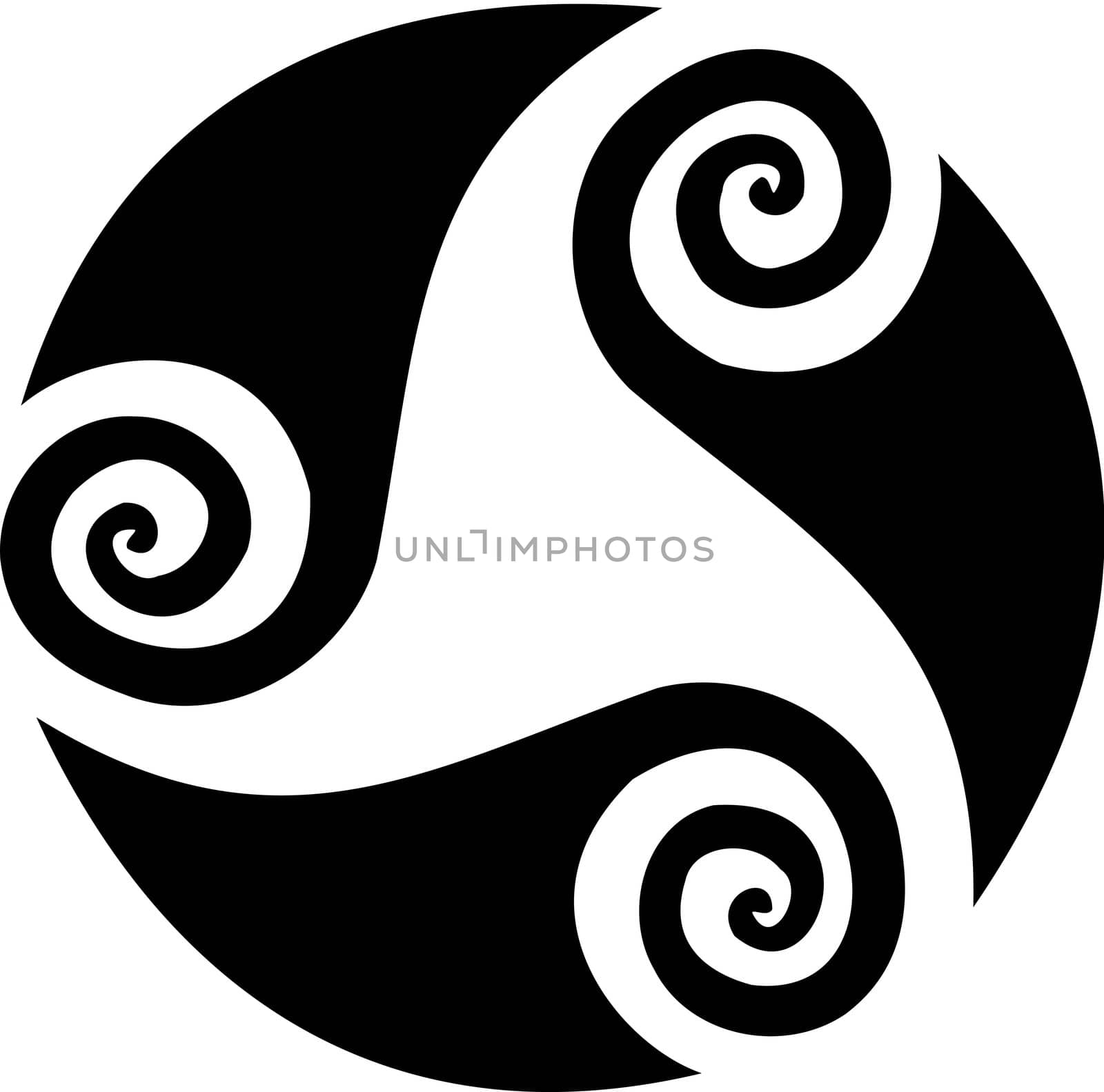 Waves drawings forming a spyral circular tattoo.