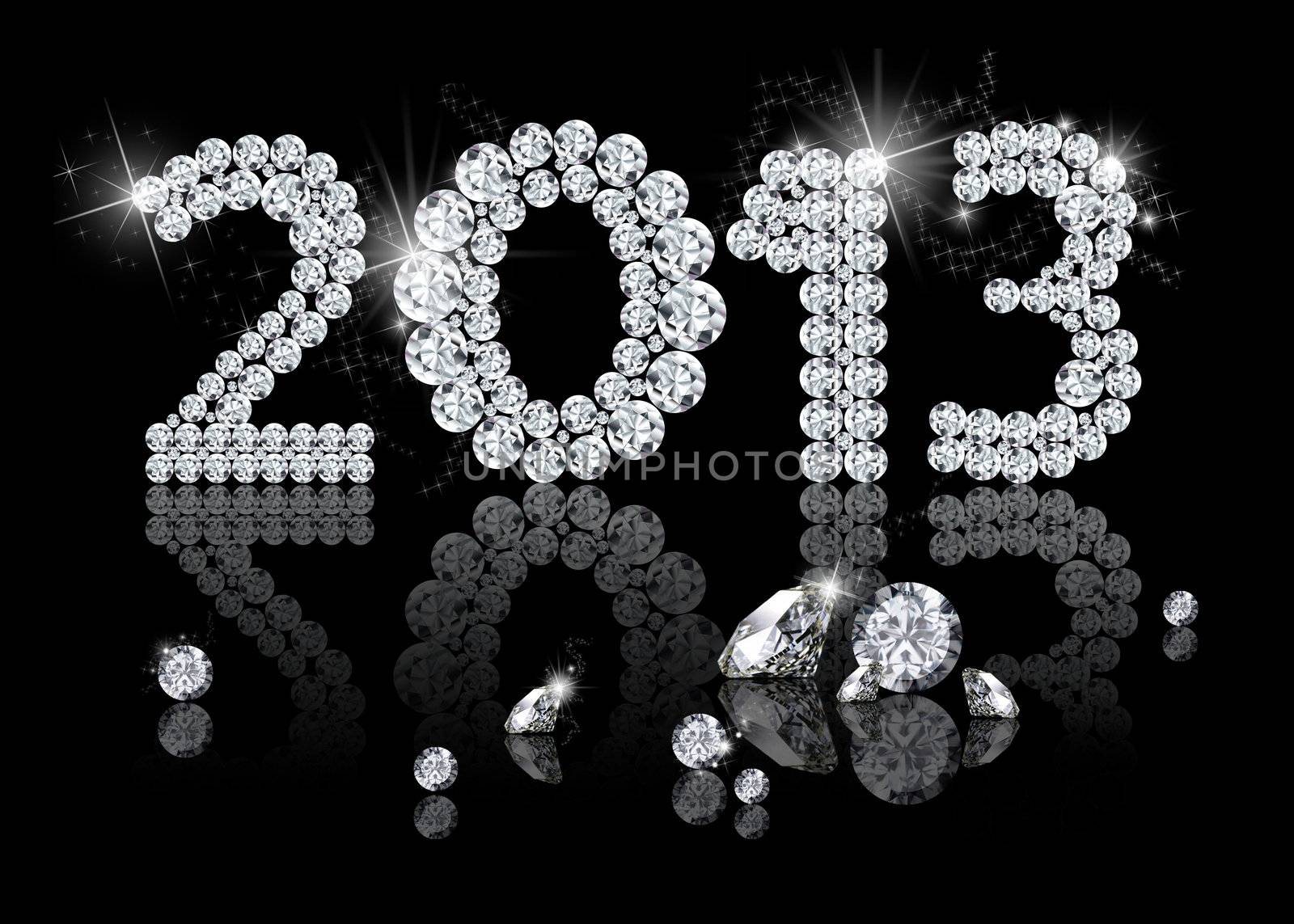 Brilliant New Year 2013 is a diamond jewelry illustration on a black background.