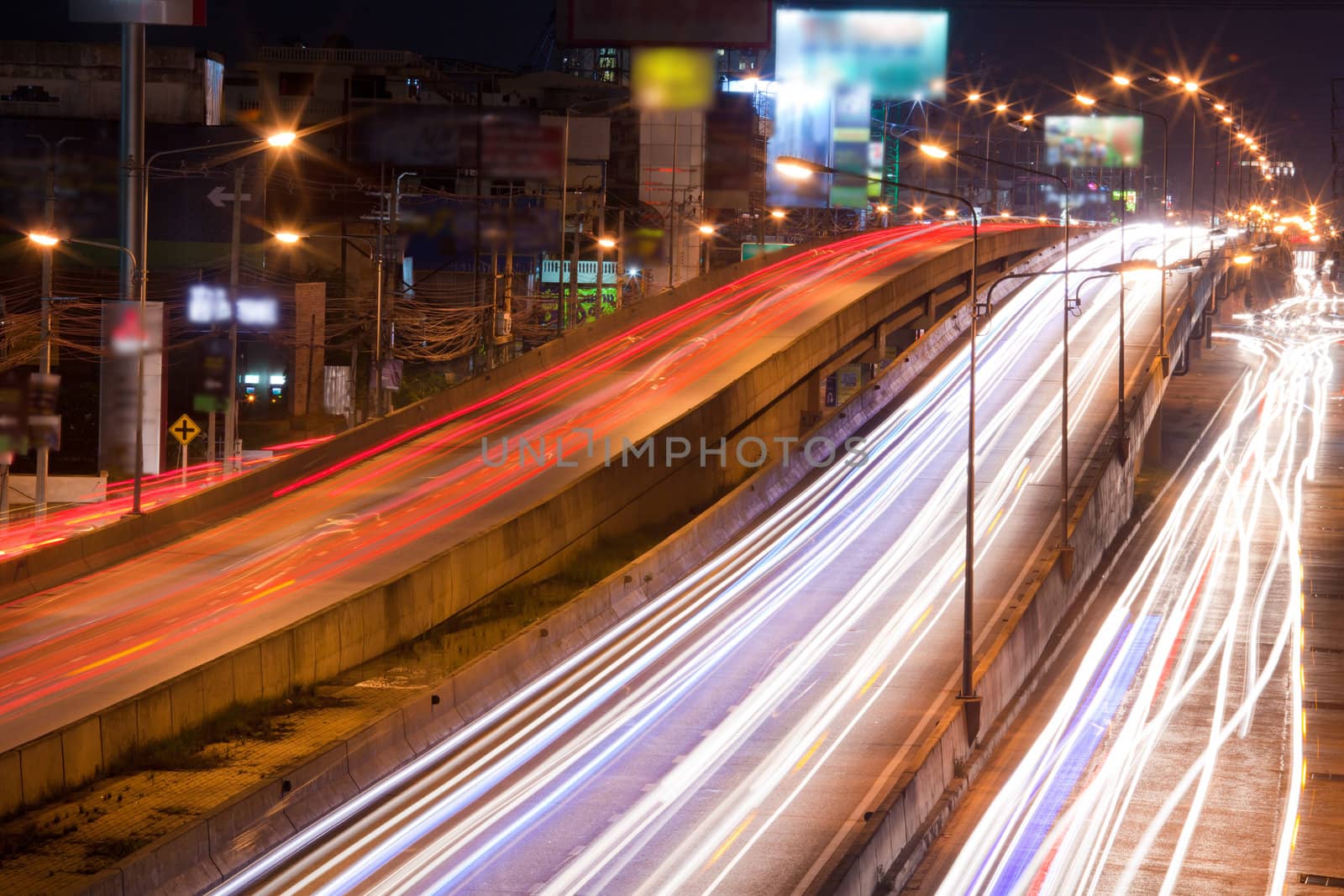 Night traffic lights in the Bangkok, Thailand