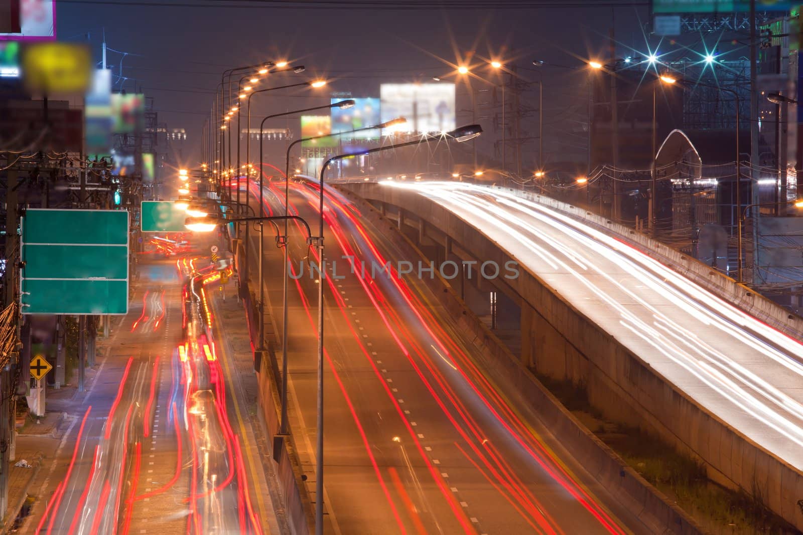 Night traffic lights in the Bangkok, Thailand