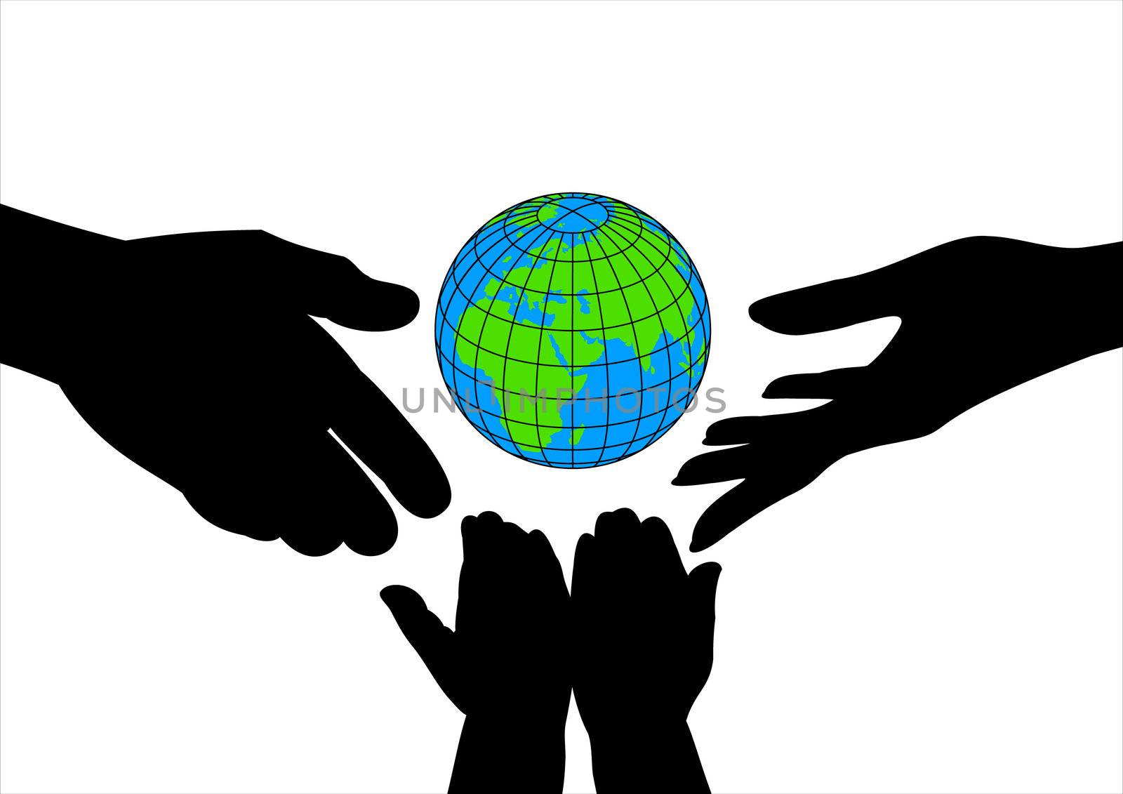 icon silhouette hands man woman and child preserve the planet