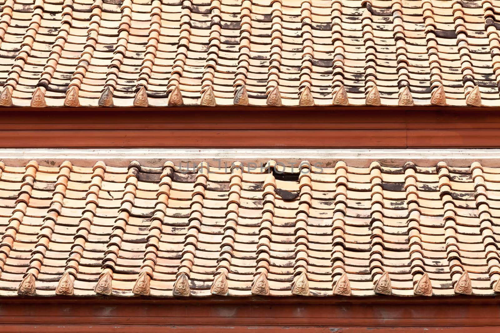 Modern tiles roof at old temple in Thailand.