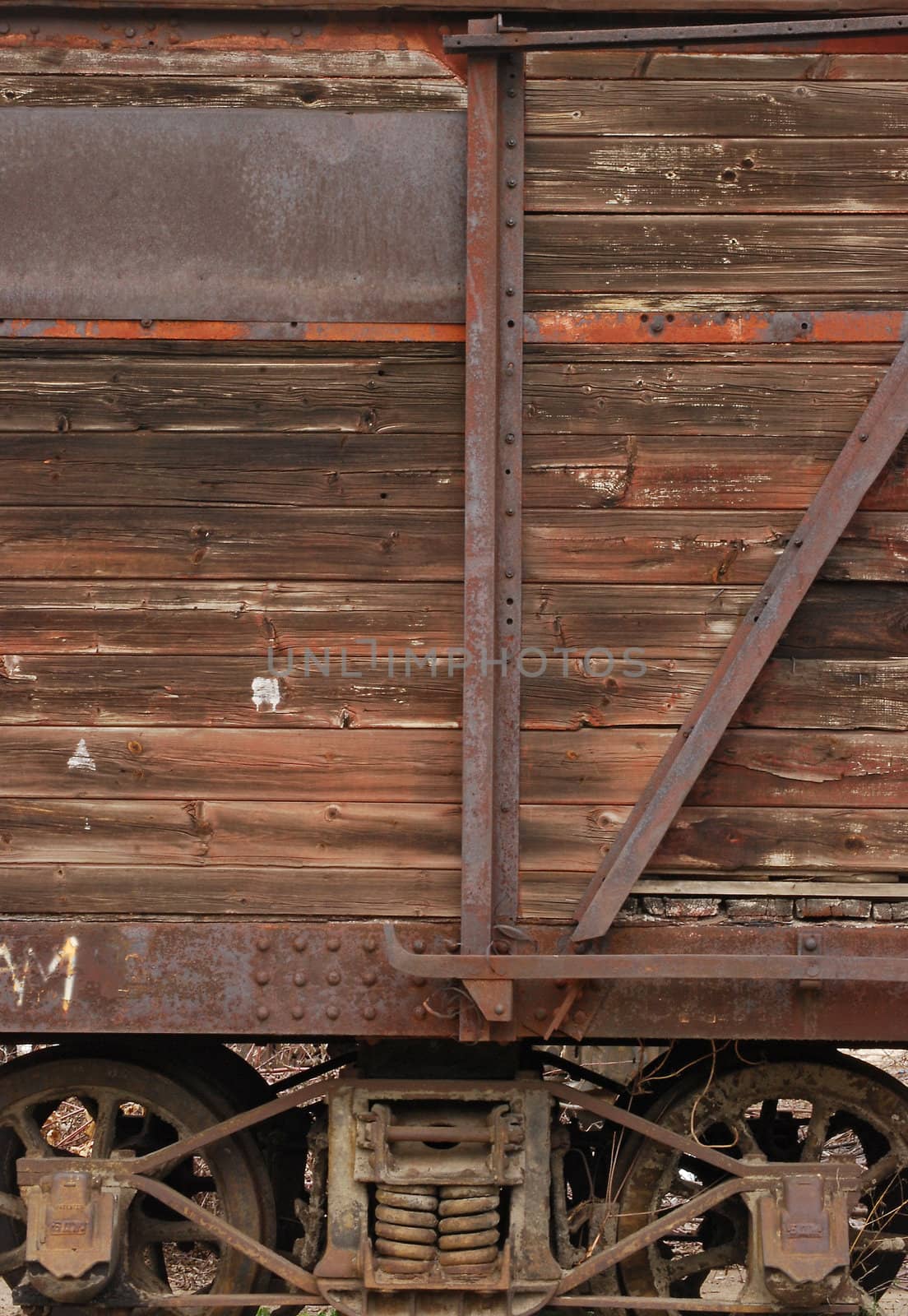 Old railway wooden wagon side by varbenov