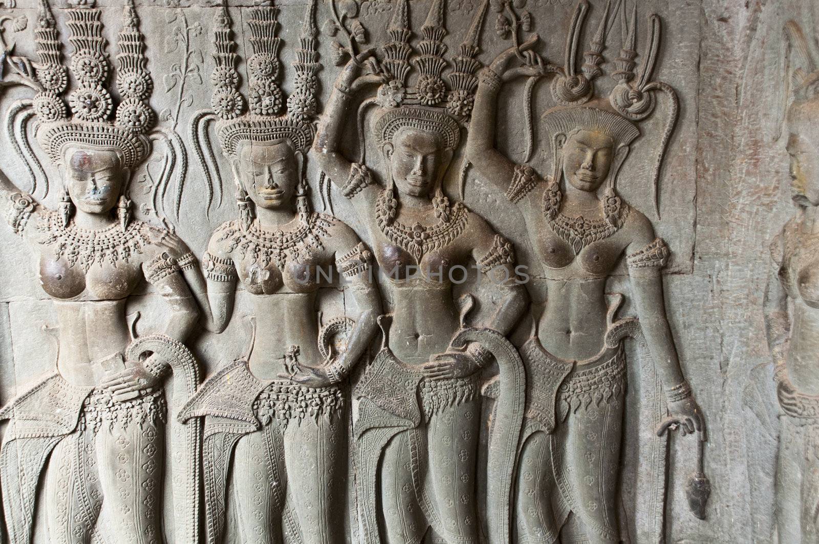 bas-relief of the woman Apsara on wall Angkor Wat. Cambodia