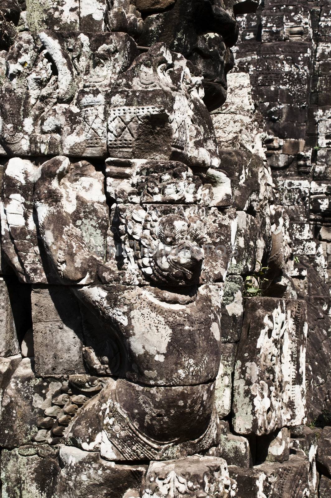 Faces of Bayon temple,Angkor Wat stone carvings of faces,Cambodi by Yuri2012