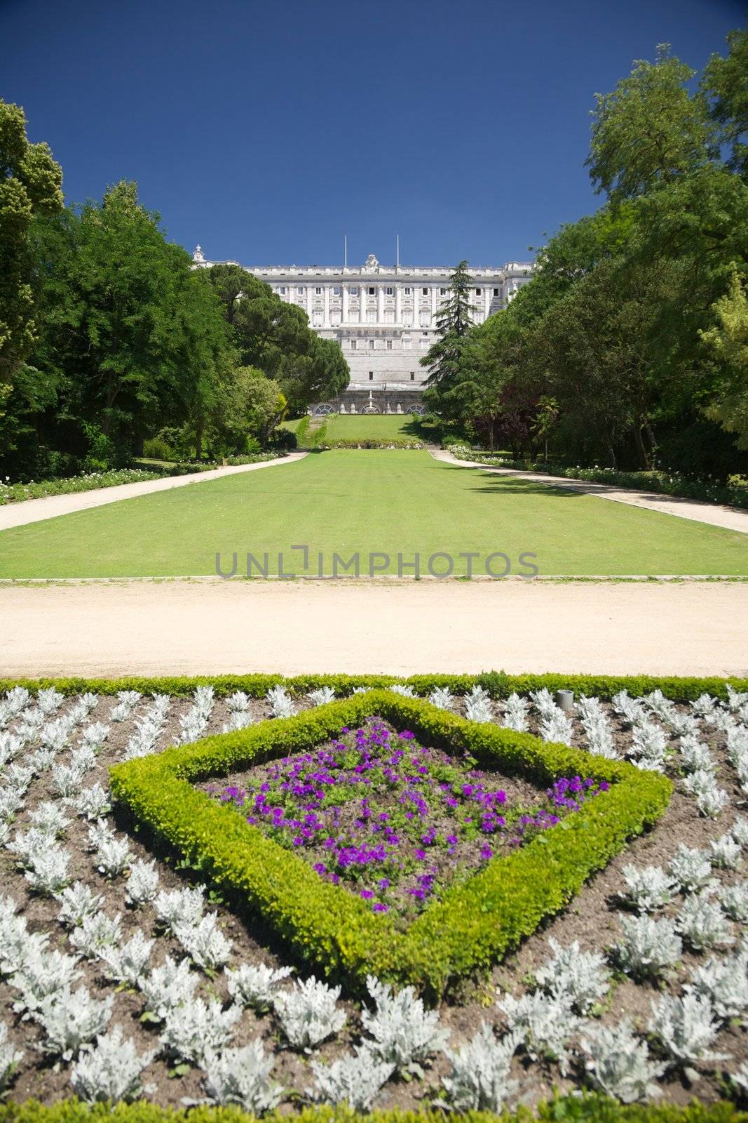 public garden free access next to Royal palace at Madrid Spain