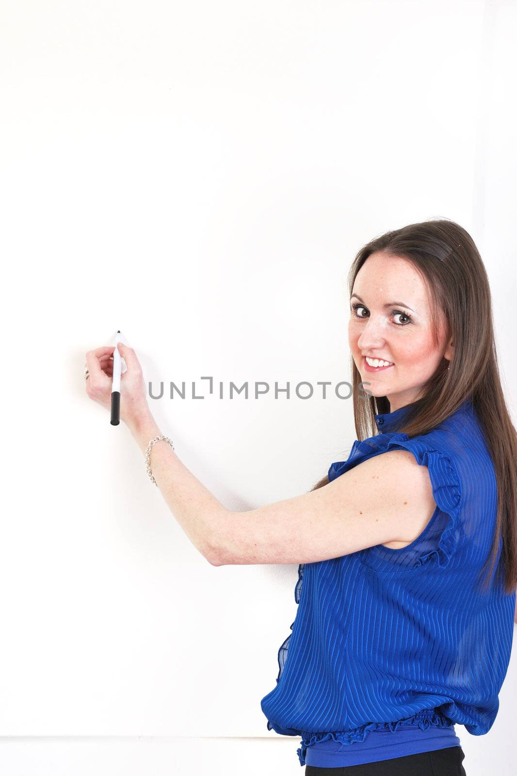 Girl ready to take notes on white board