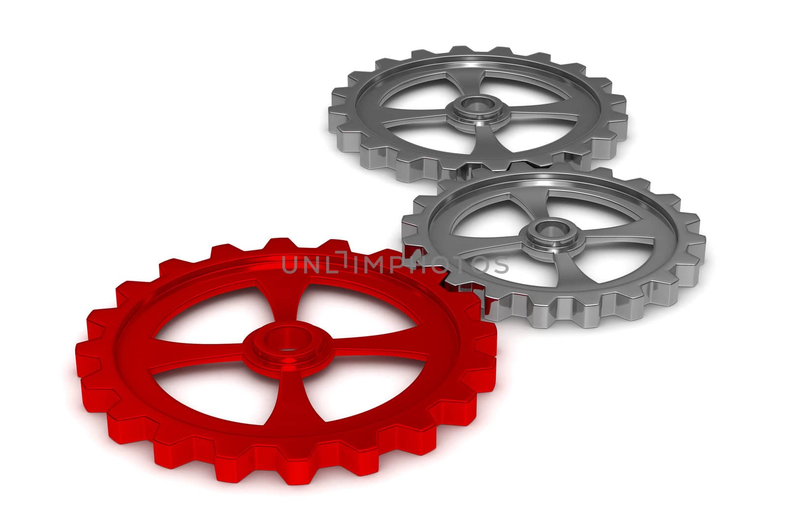 Three gears on white background. Isolated 3D image by ISerg