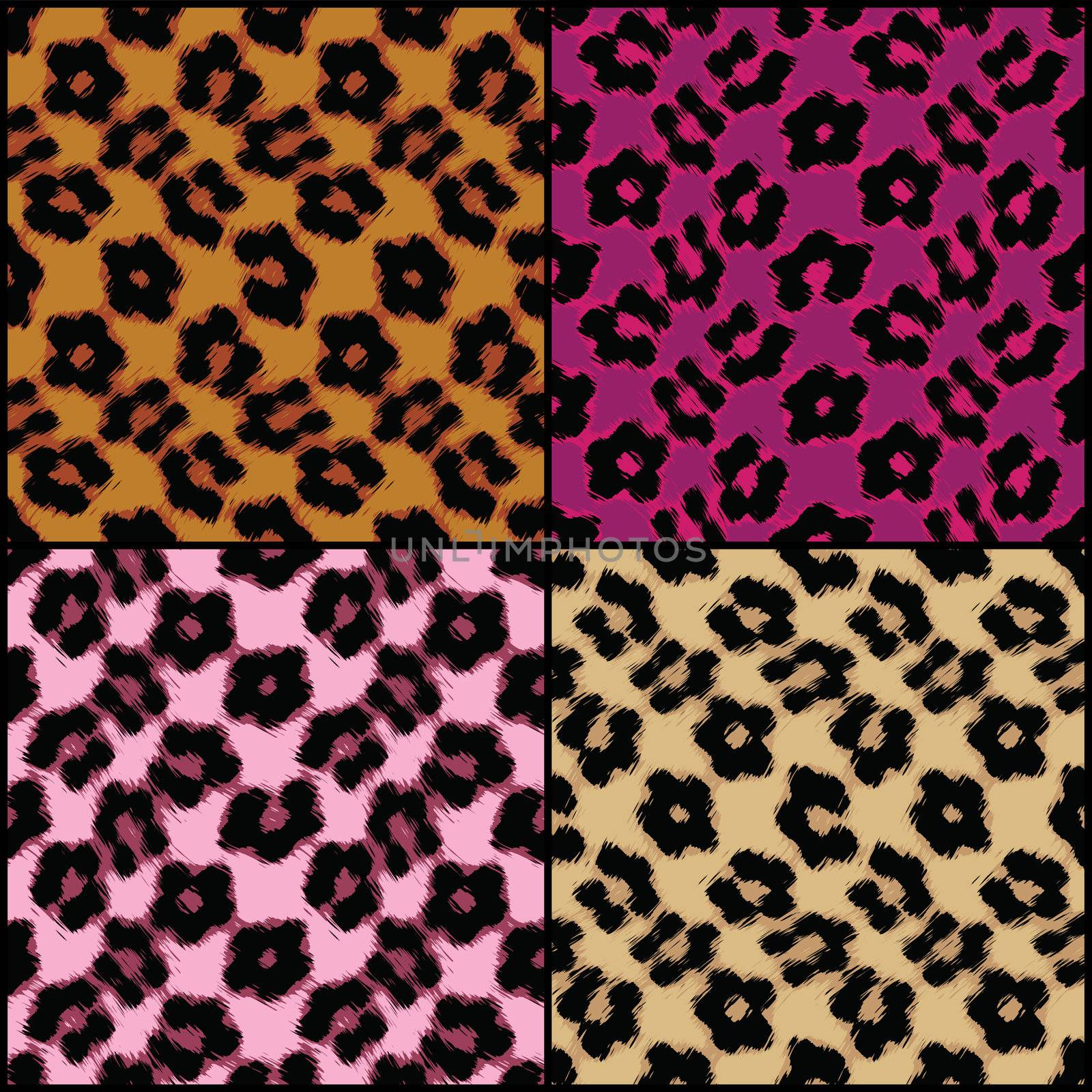 Seamless leopard print tiles in a variety of colors.