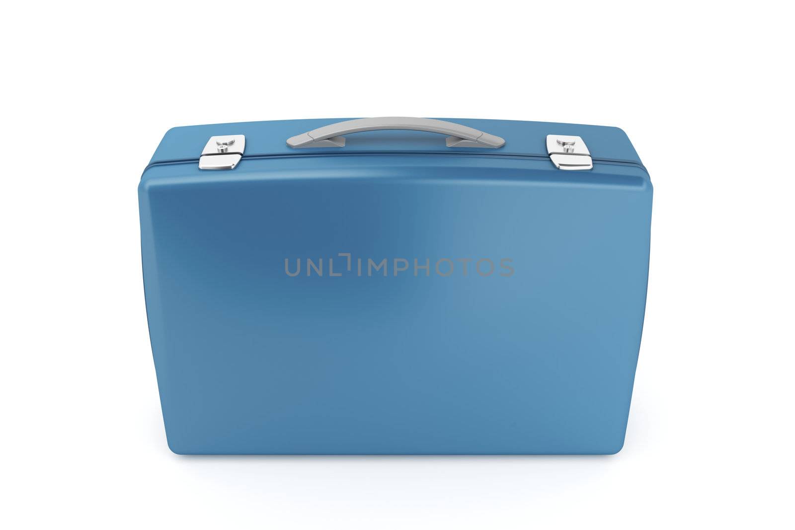 Blue plastic briefcase on white background