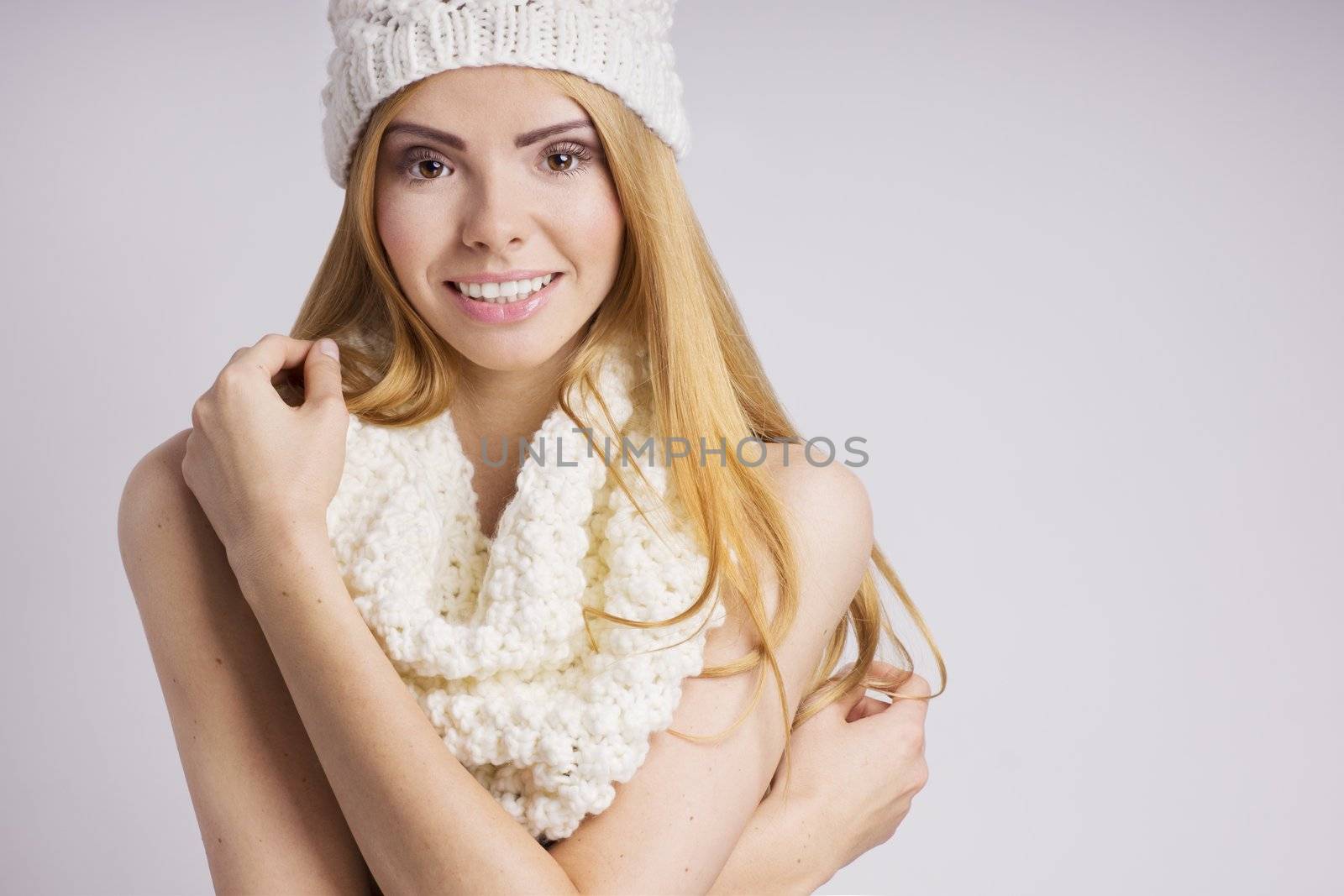 beautiful woman in hat and scarf by JustineOctop