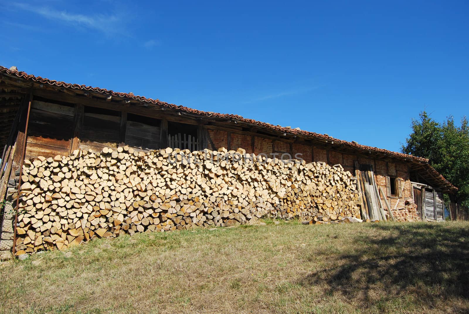Old country house stacked firewood by varbenov