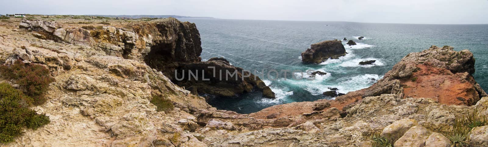 Beautiful view of the isolated beaches and coastline of Sagres, located in the Algarve, Portugal.
