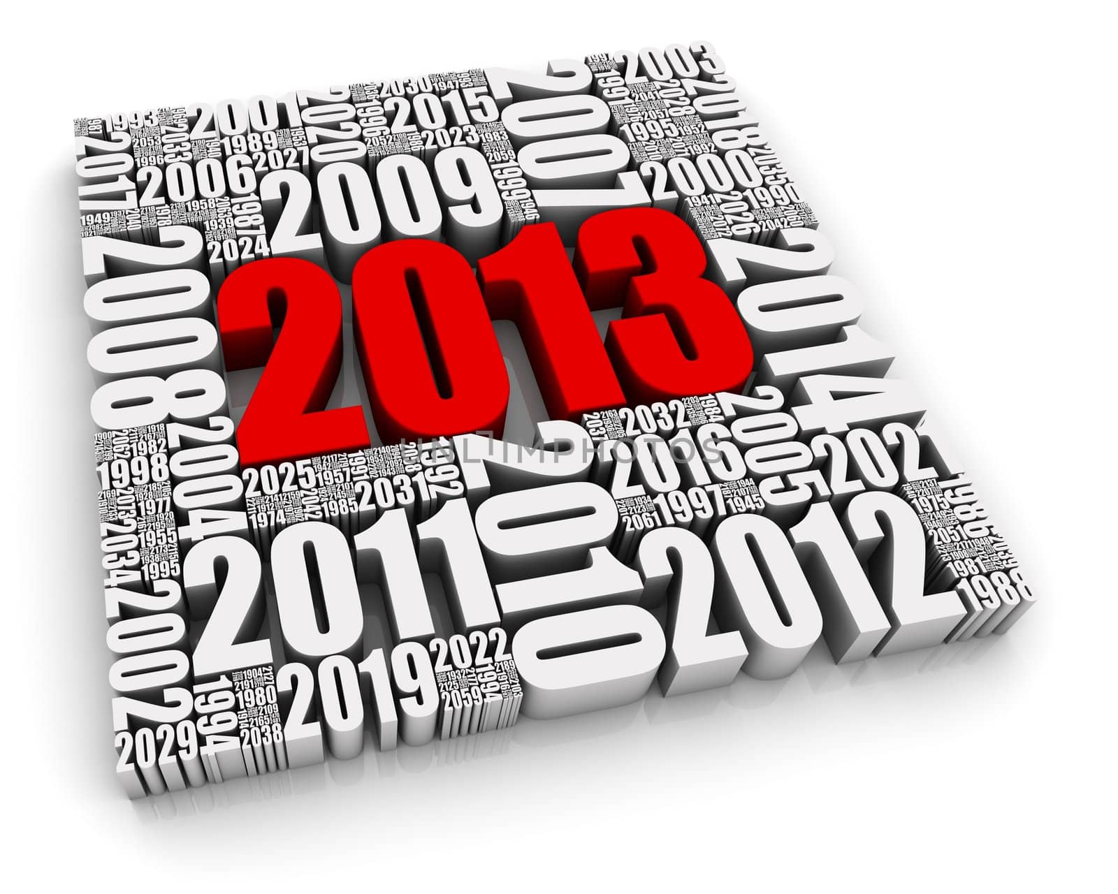 Year 2013 red 3D text surrounded by other dates. Part of a series.