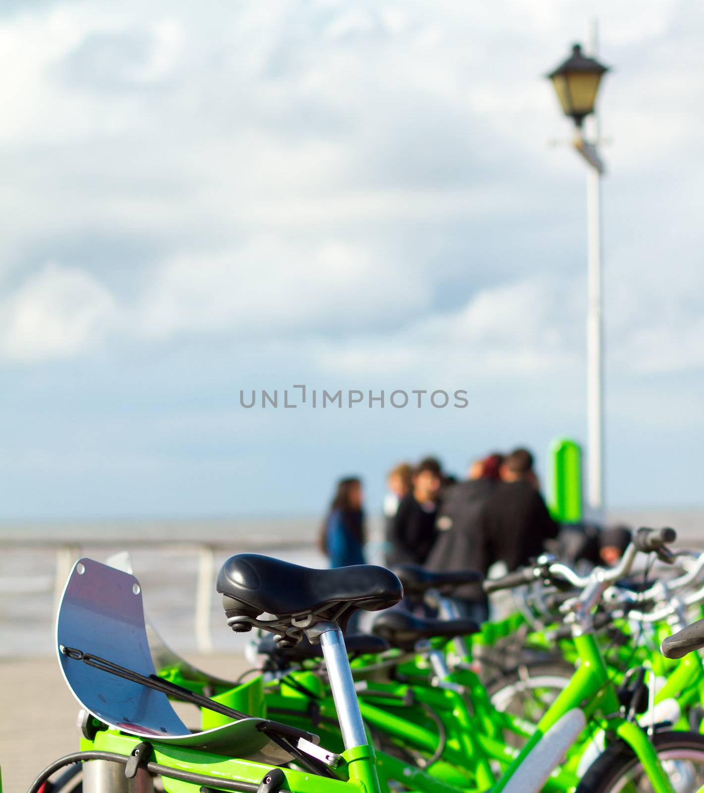 Bicycle rent on the beach of sea