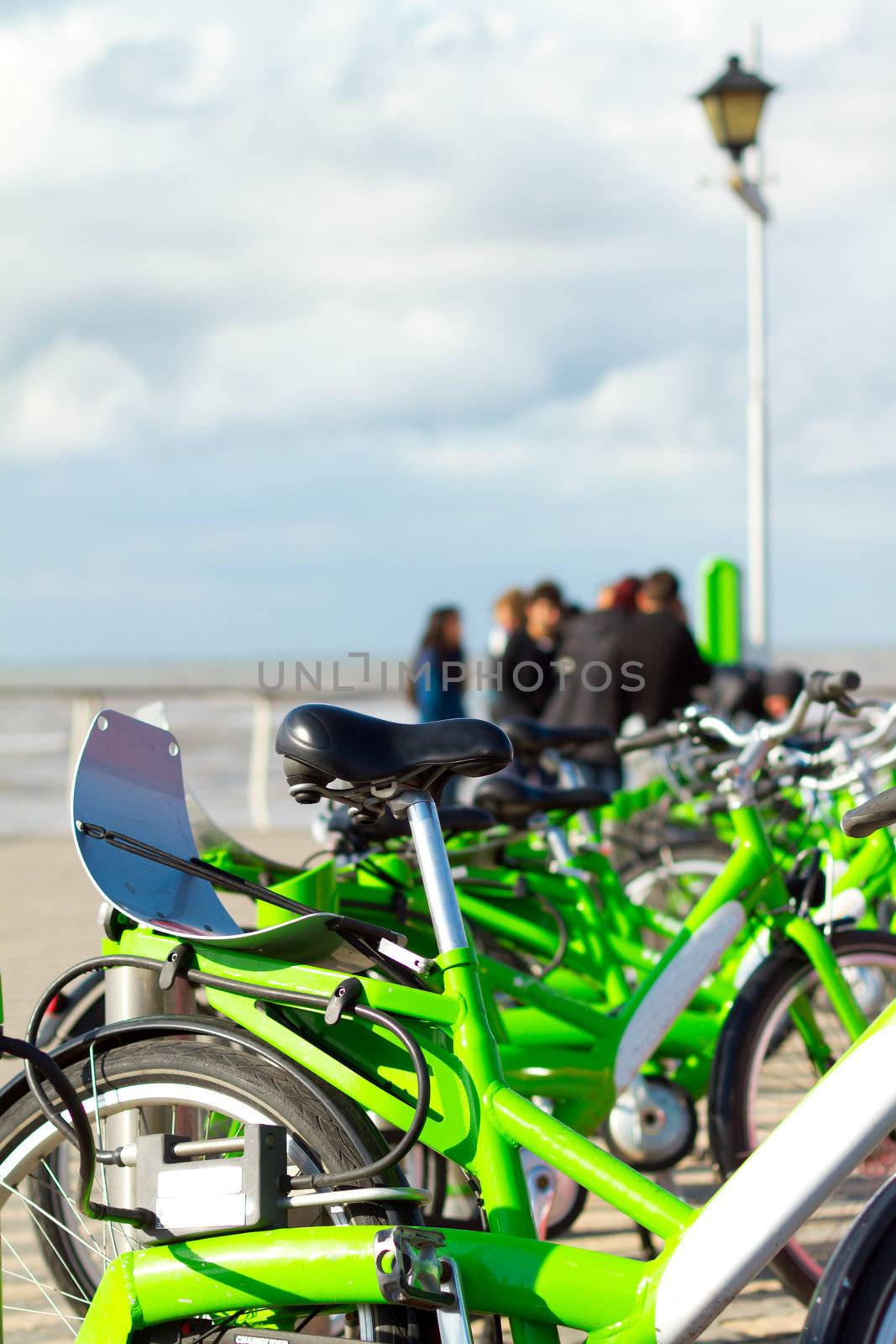 Bicycle rent on the beach of sea