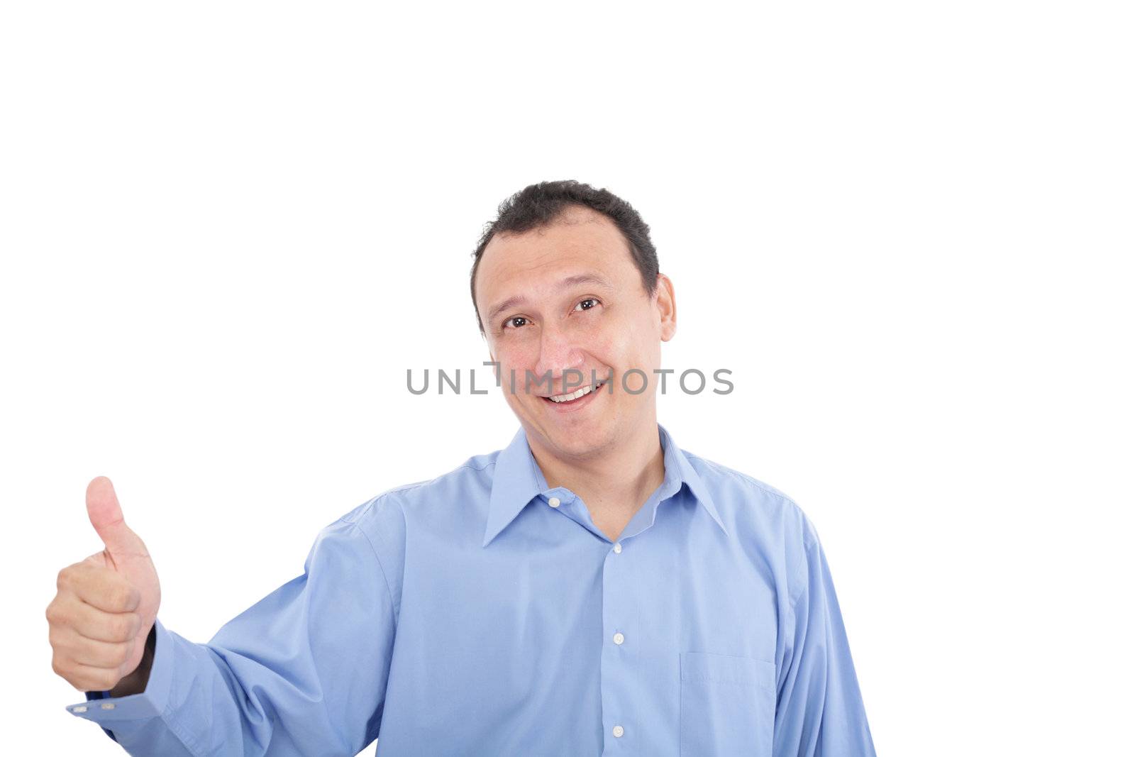 Happy man with thumbs up - isolated over a white background