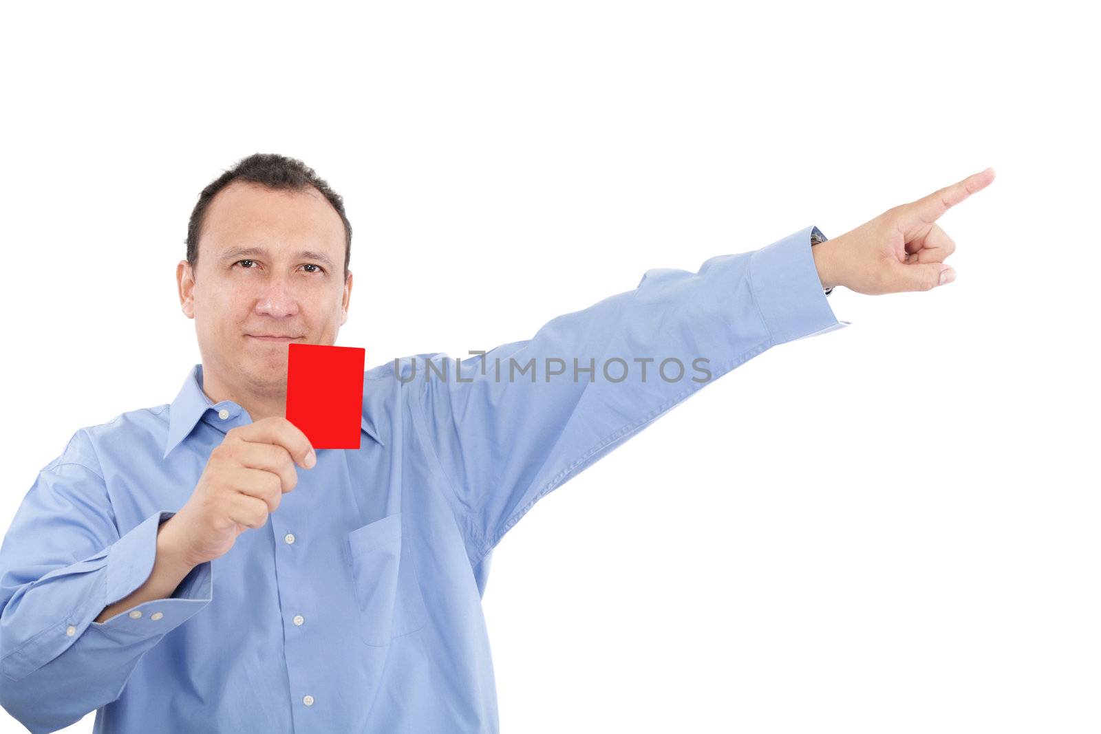 man shows someone a red card. All isolated on white background by dacasdo