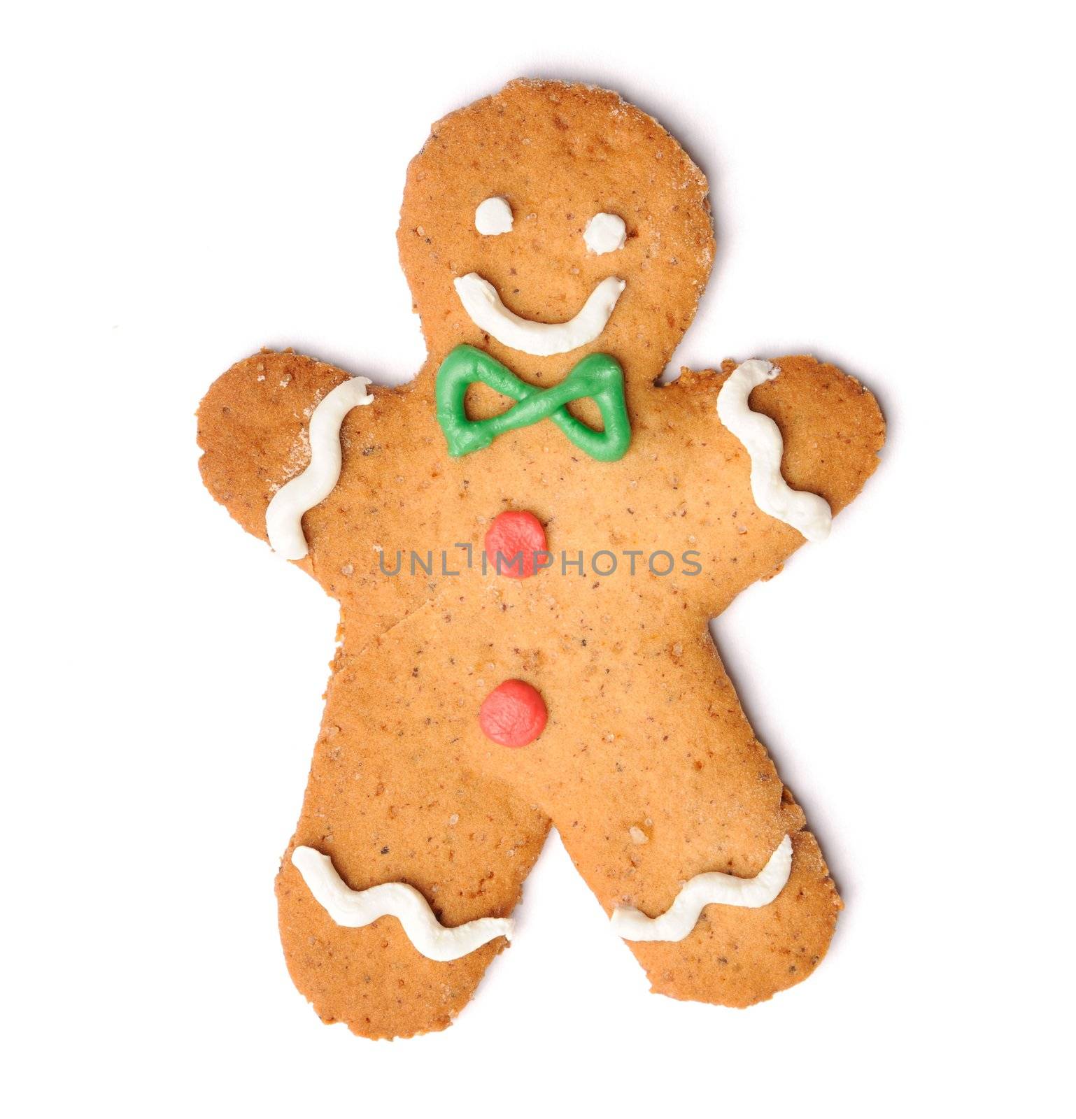 Christmas gingerbread man cookie isolated on white