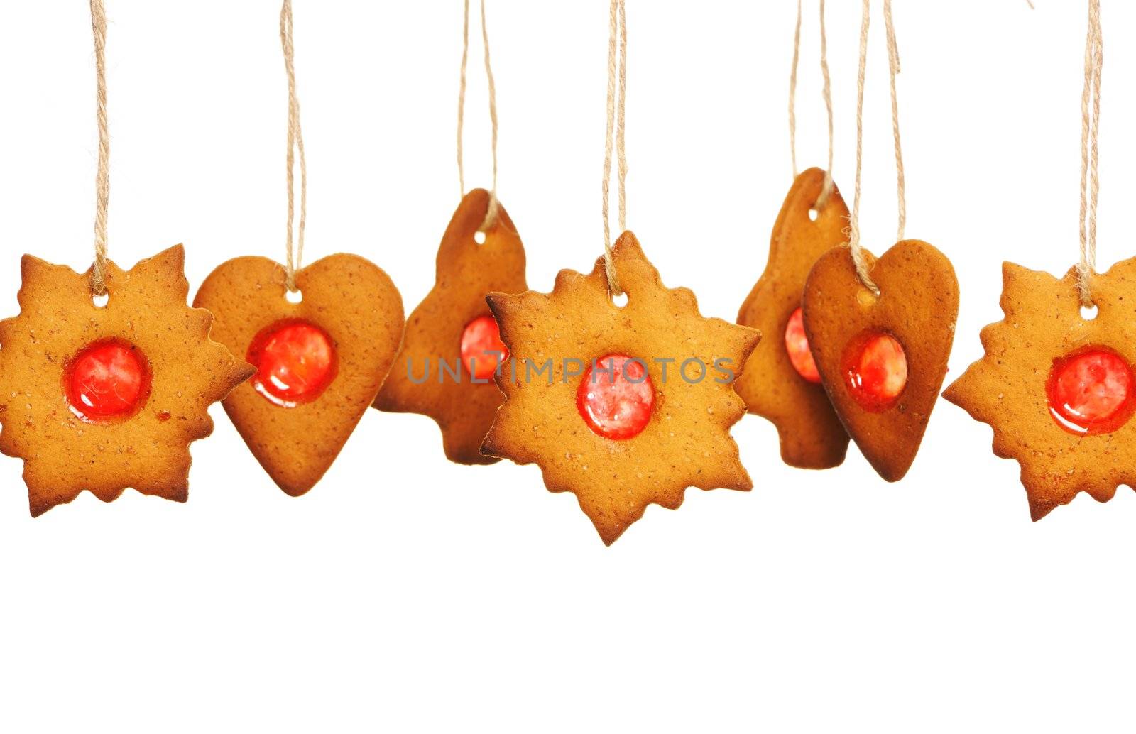 Christmas homemade gingerbread cookies over white