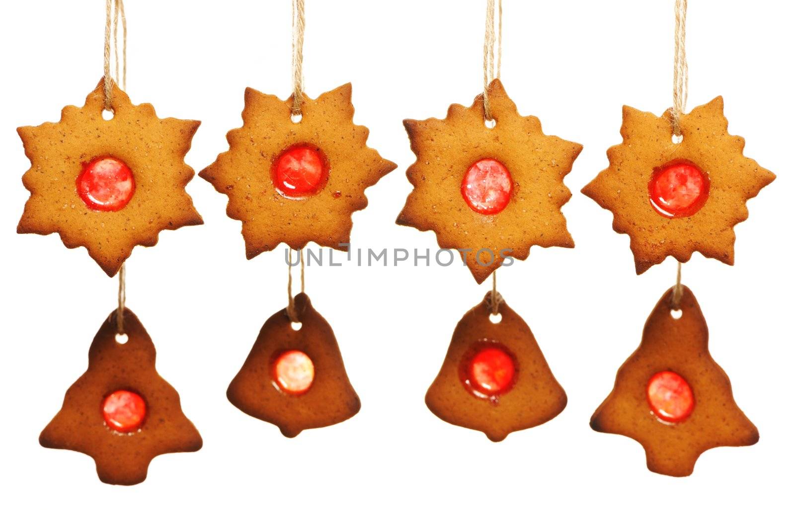 Christmas homemade gingerbread cookies over white