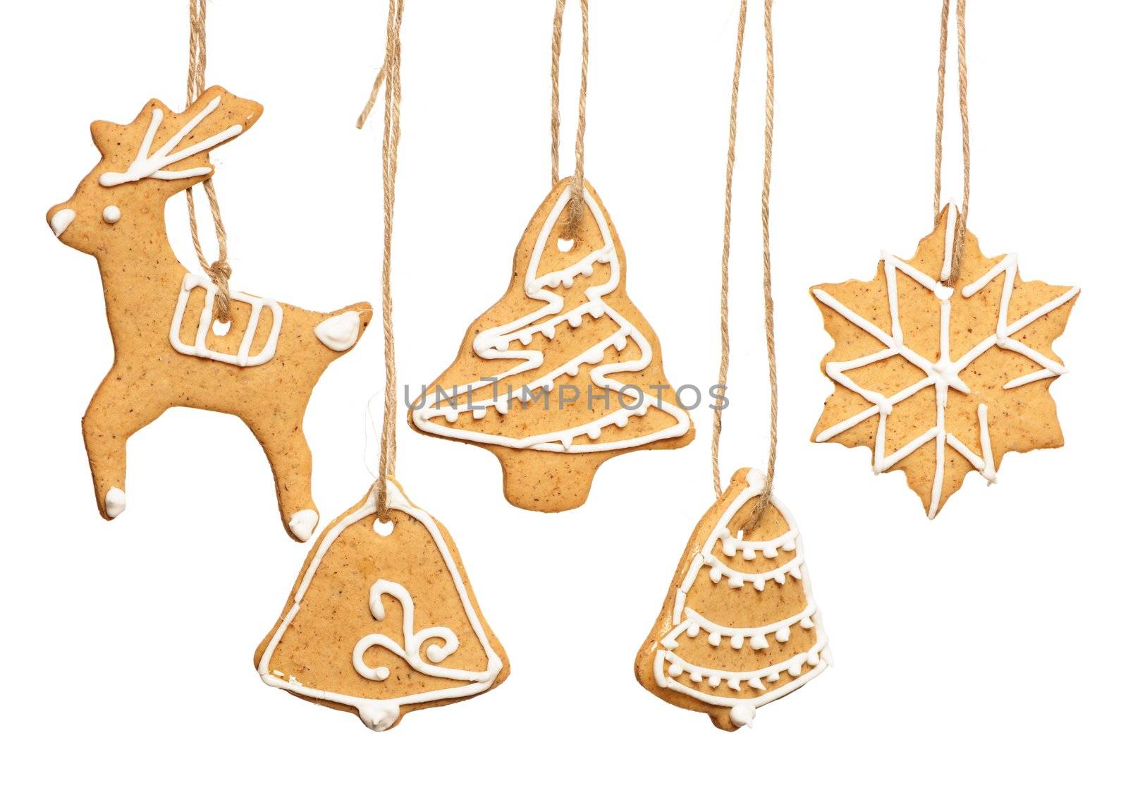 Christmas homemade gingerbread cookies over white