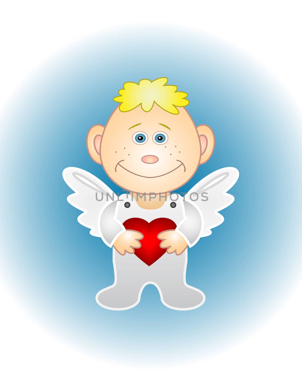 Cartoon boy angel with holiday valentine red heart