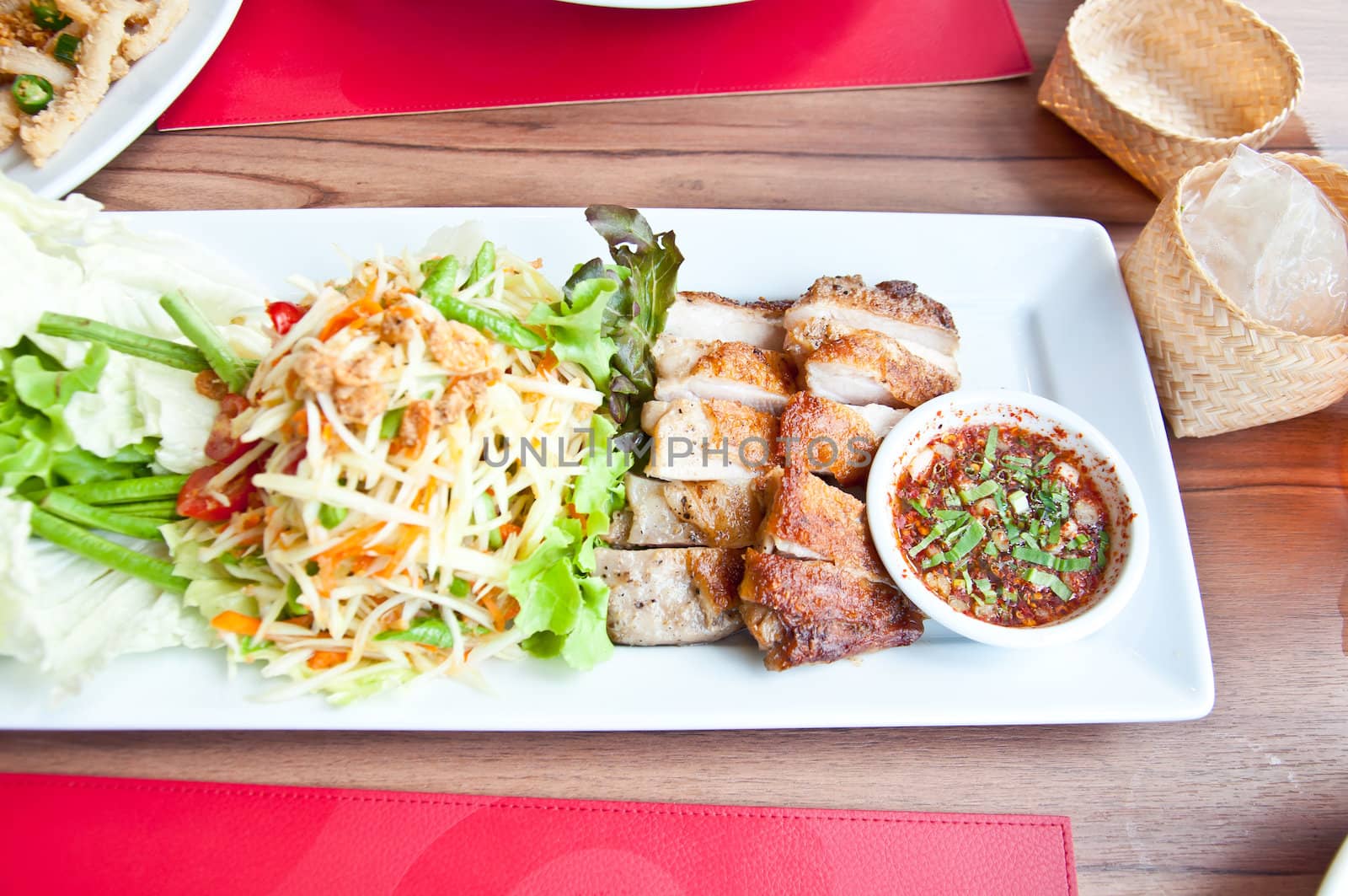 Thai food call SOMTAM and grill chicken by buffaloboy