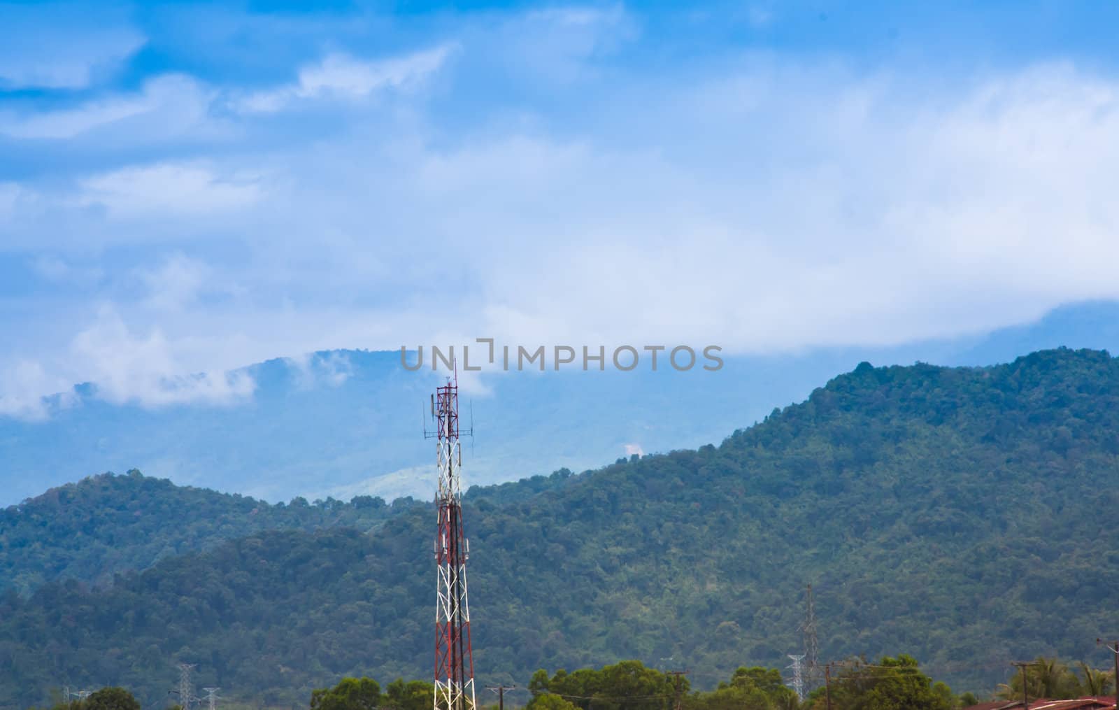 Antenna signal. In the middle of the mountains and the cloud