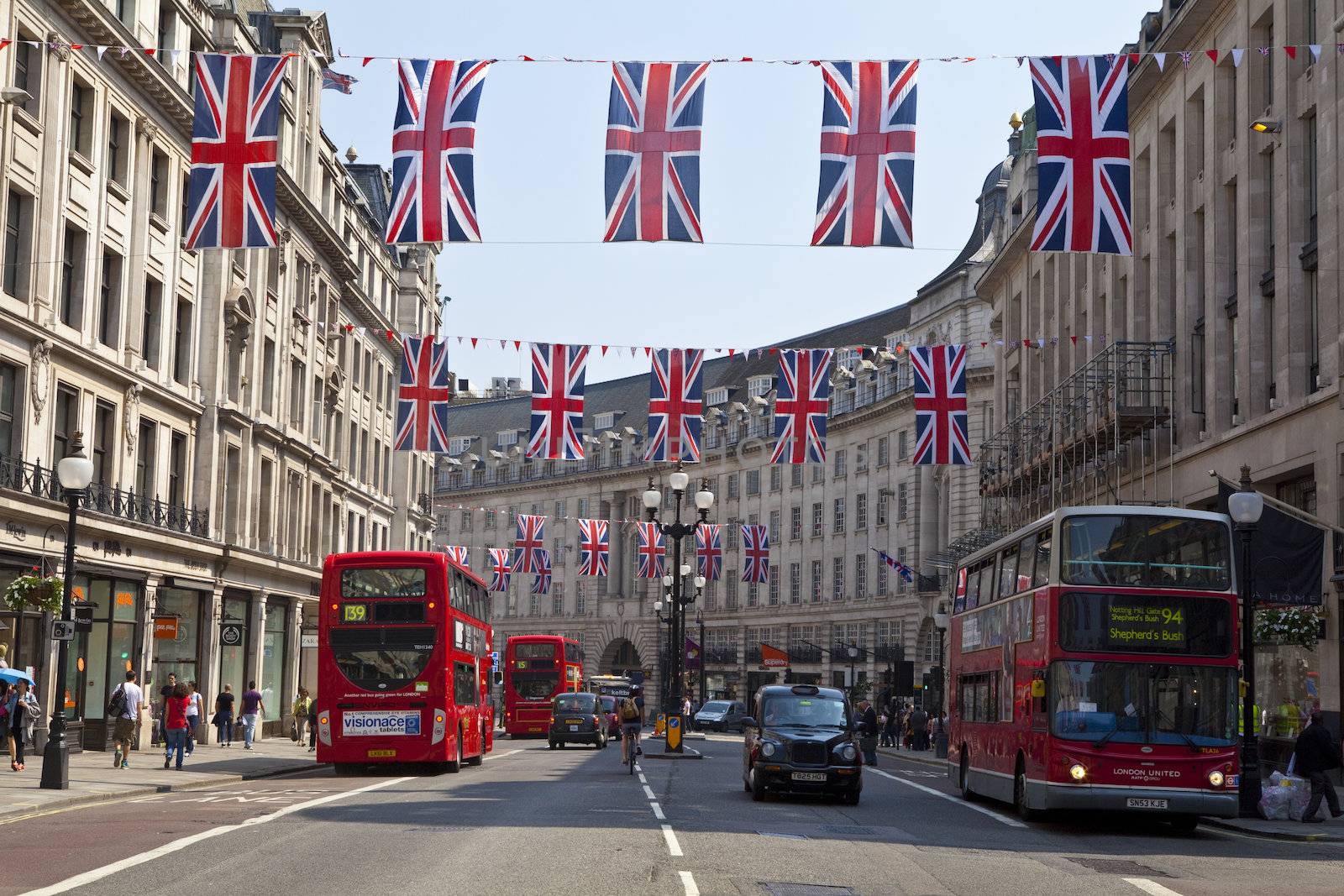 Union Flags to commemorate the Queen's Diamond Jubilee in Regent Street, London.