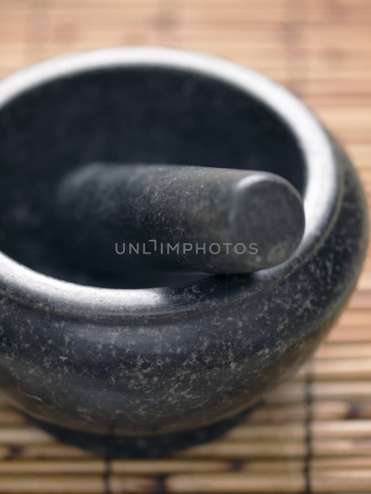 close up of asian mortar and pestle