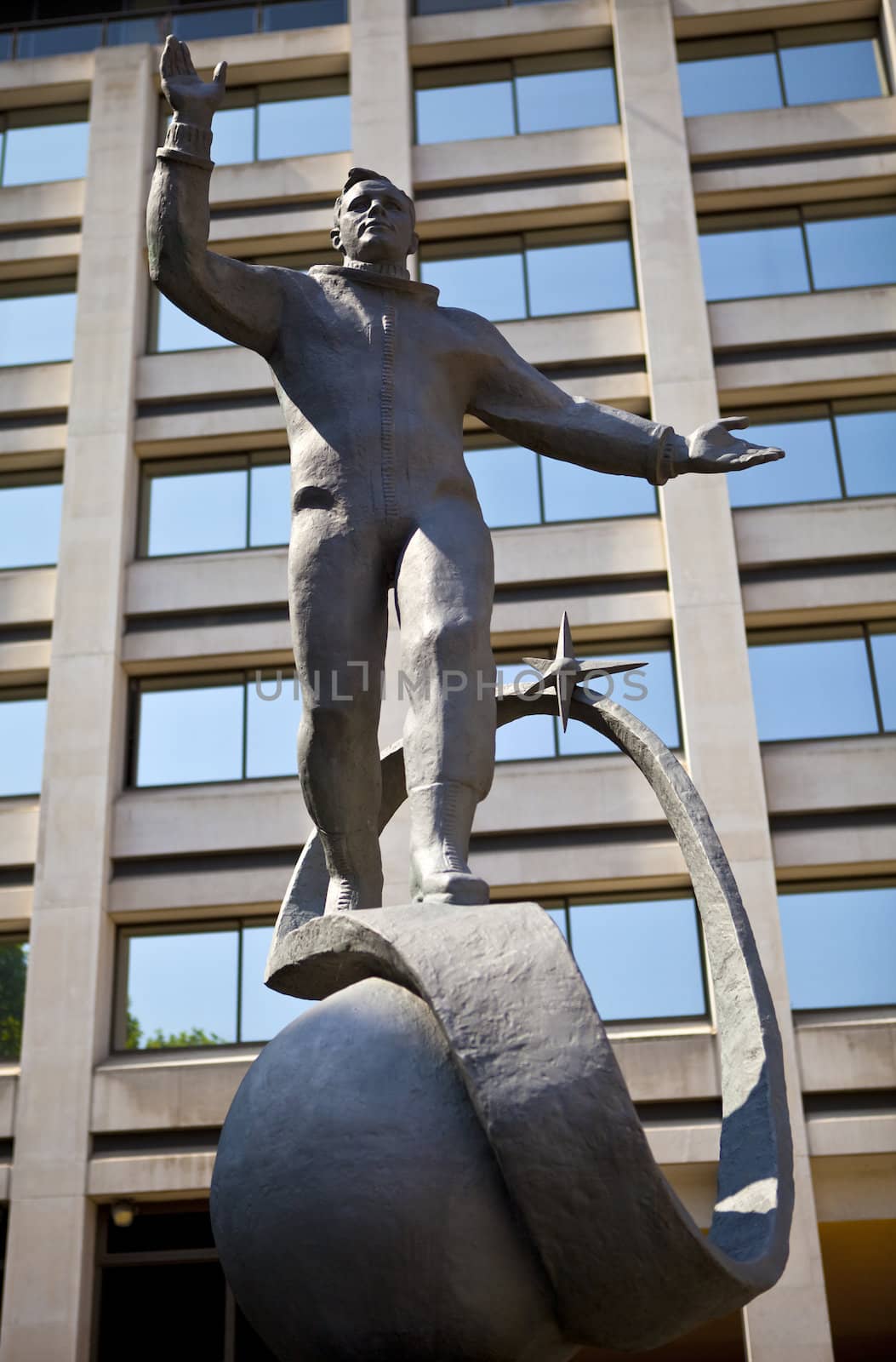 Statue to famous Russian cosmonaut Yuri Gagarin.  It is located in The Mall in London.