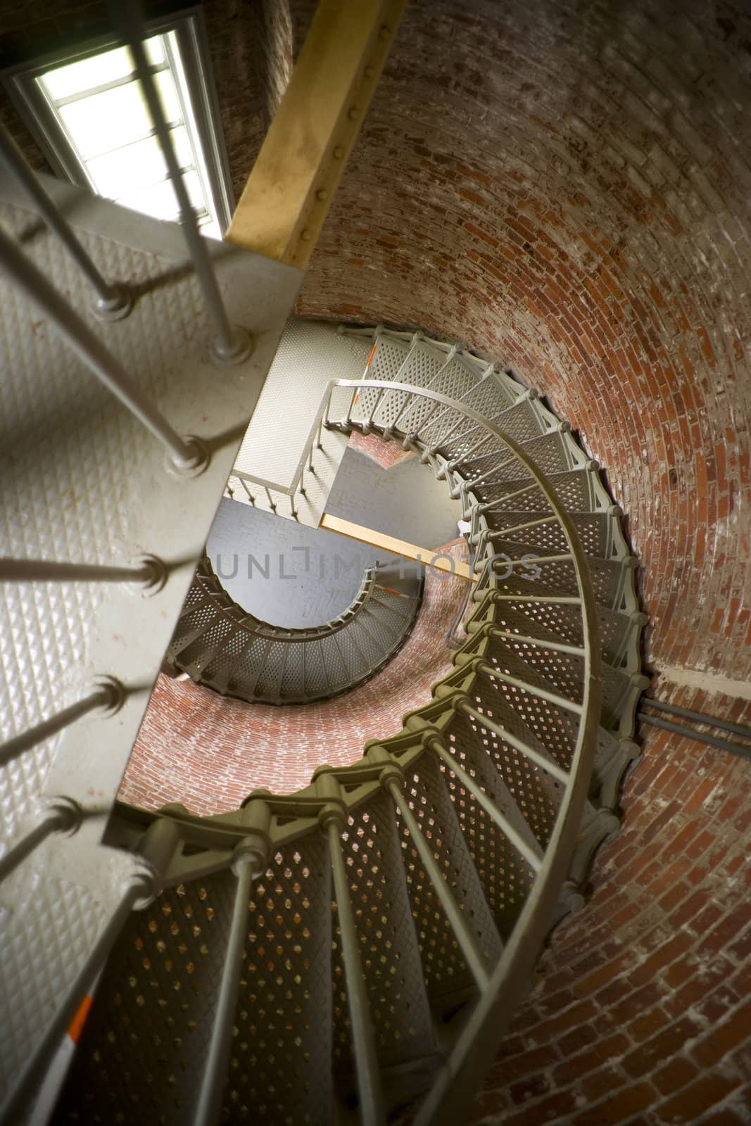 A spiral staircase inside a west coast lighthouse