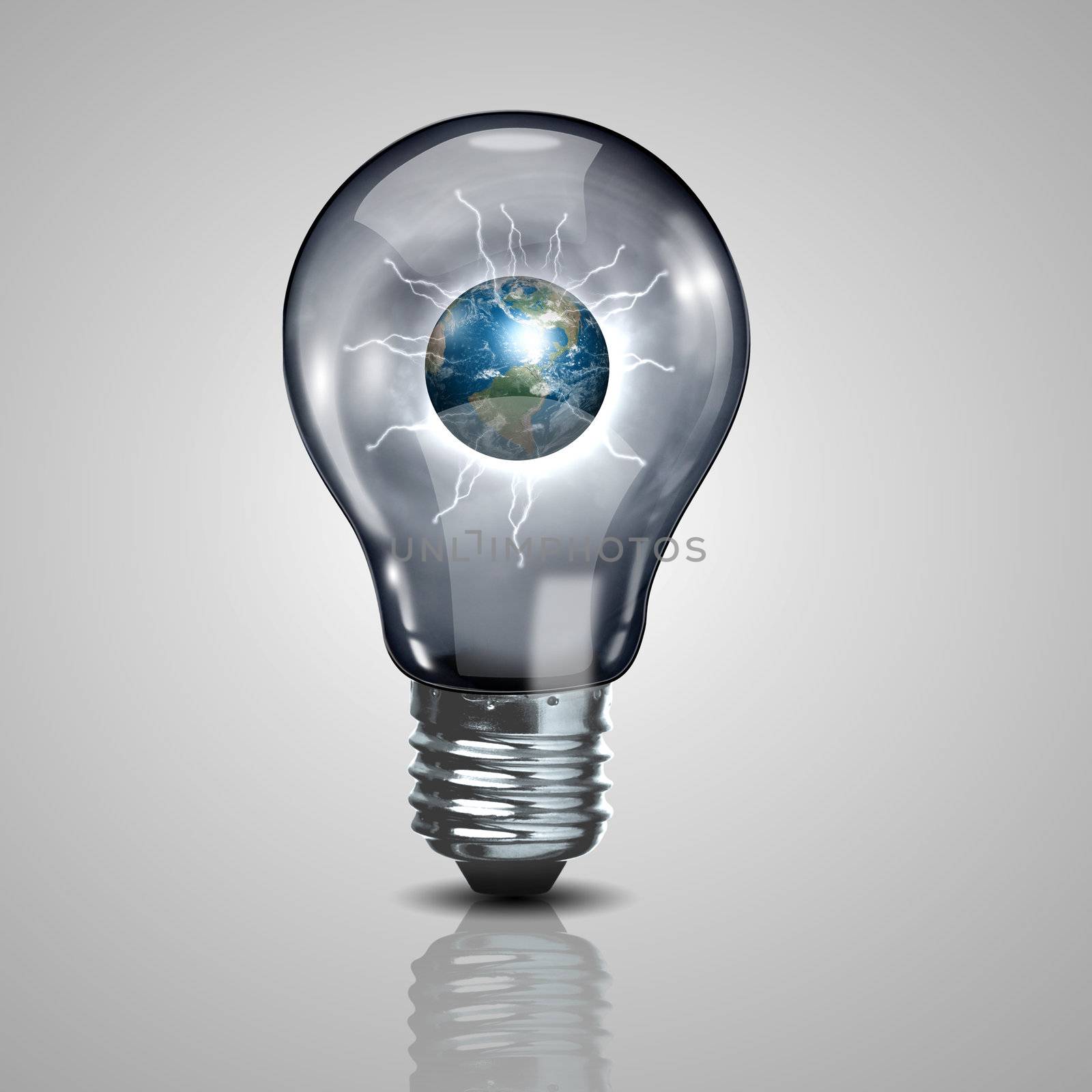 Green energy symbols, ecology concept, light bulb.Elements of this image furnished by NASA.