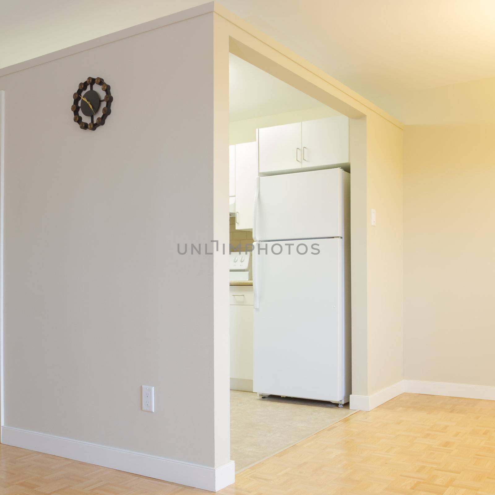 Empty Living Room with kitchen  in a new apartment